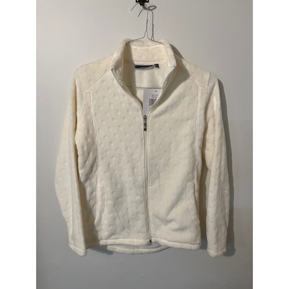 Jason Maxwell Women Egret White Textured Dot Fleece Quarter Zip Pullover‎ S NEW